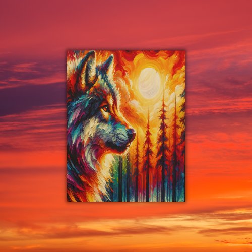 Wolf Face with Sun  Forest  Wood Wall Art