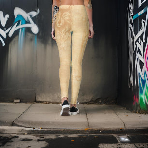 Wolf Face Yellow Orange Pastel Leggings