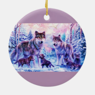 Wolf Family Ceramic Ornament