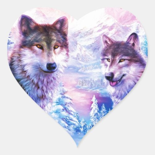 Wolf Family Heart Sticker