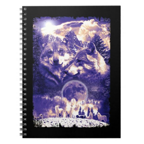 Wolf Family Howling Wolves Winter Mountains Notebook