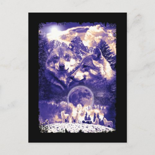 Wolf Family Howling Wolves Winter Mountains Postcard