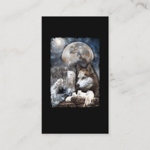 Wolf Family Moon Winter Mountain Wolves Business Card