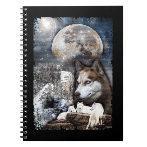 Wolf Family Moon Winter Mountain Wolves Notebook