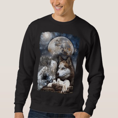 Wolf Family Moon Winter Mountain Wolves Sweatshirt