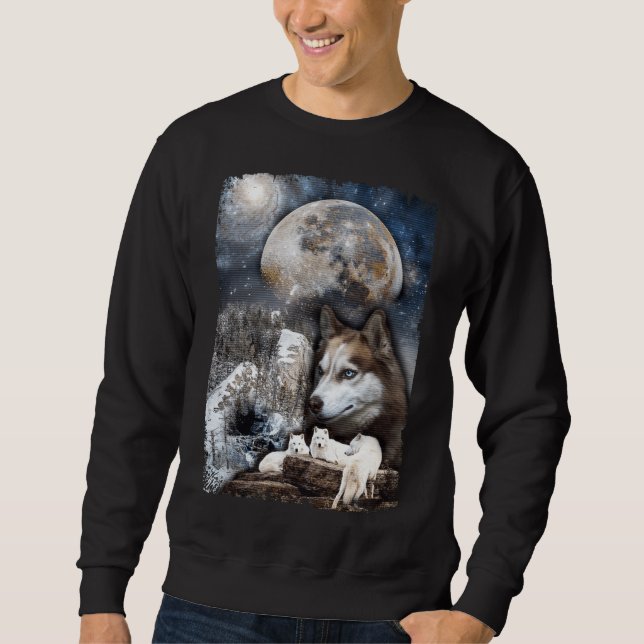 Wolf Family Moon Winter Mountain Wolves Sweatshirt (Front)