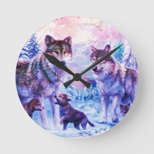 Wolf Family Round Clock