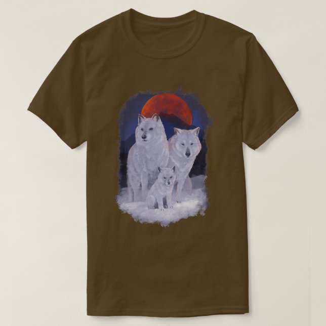 Wolf Family Wolfsrudel Moon Night Wolves Nature Wi T-Shirt (Design Front)