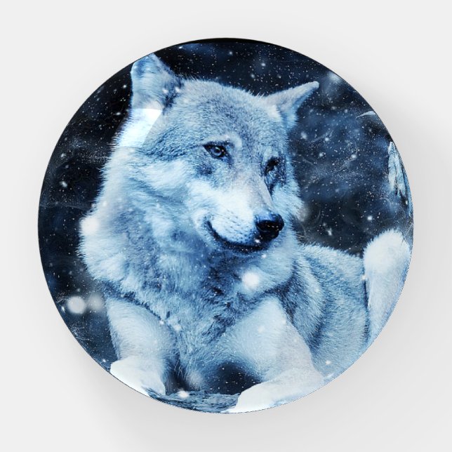 Wolf Fantasy Glass Dome Paperweight (Front)