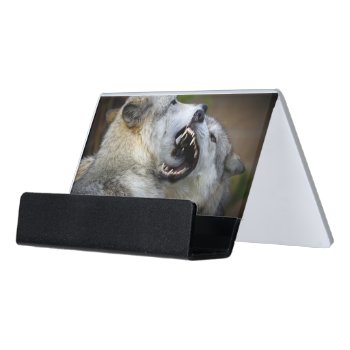 Wolf Fight Desk Business Card Holder by usyellowstone at Zazzle