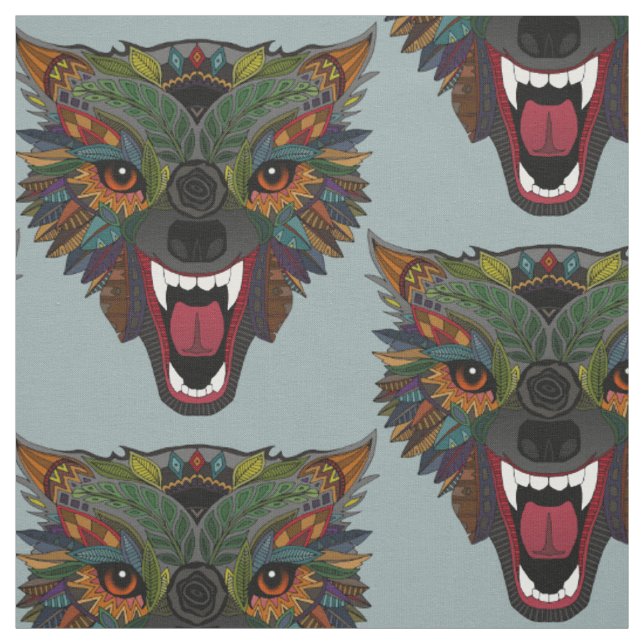 wolf fight flight silver fabric (Swatch)