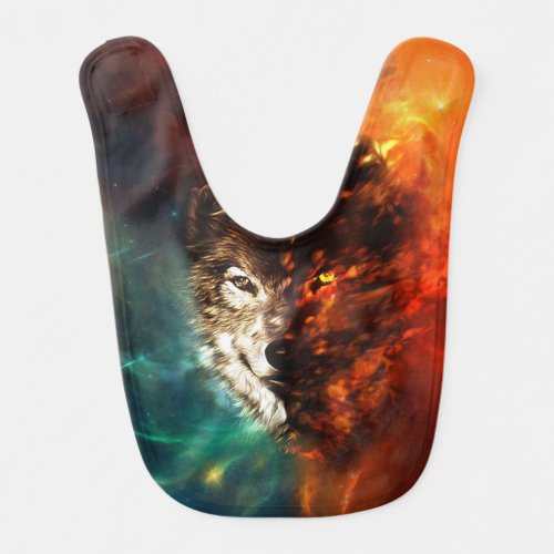 Wolf fire and ice baby bib