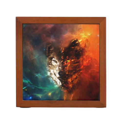 Wolf fire and ice desk organizer