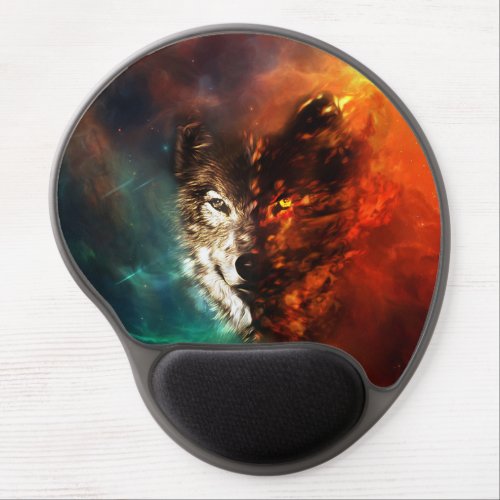 Wolf fire and ice gel mouse pad