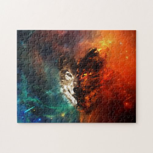 Wolf fire and ice jigsaw puzzle