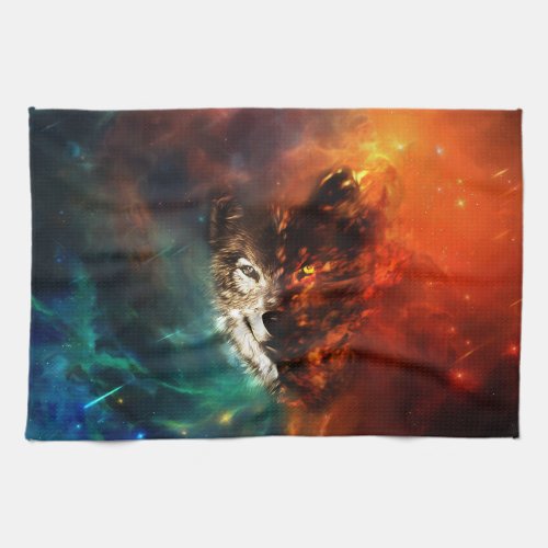 Wolf fire and ice kitchen towel