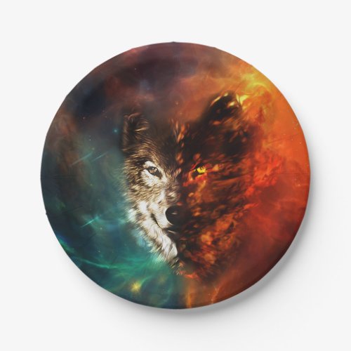 Wolf fire and ice paper plates