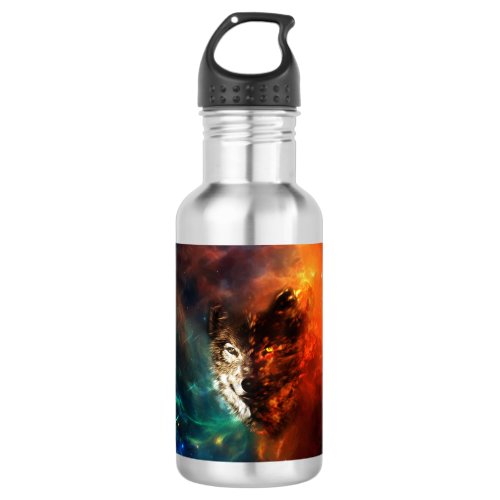 Wolf fire and ice stainless steel water bottle