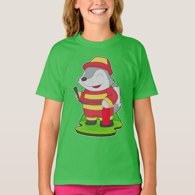 Wolf Firefighter Fire extinguisher Fire department T-Shirt (Front)