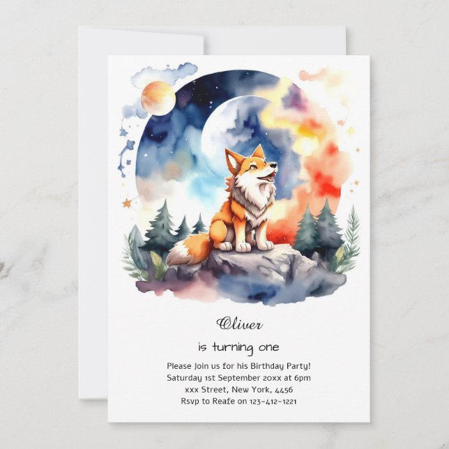 Wolf First Birthday Invitation (Front)