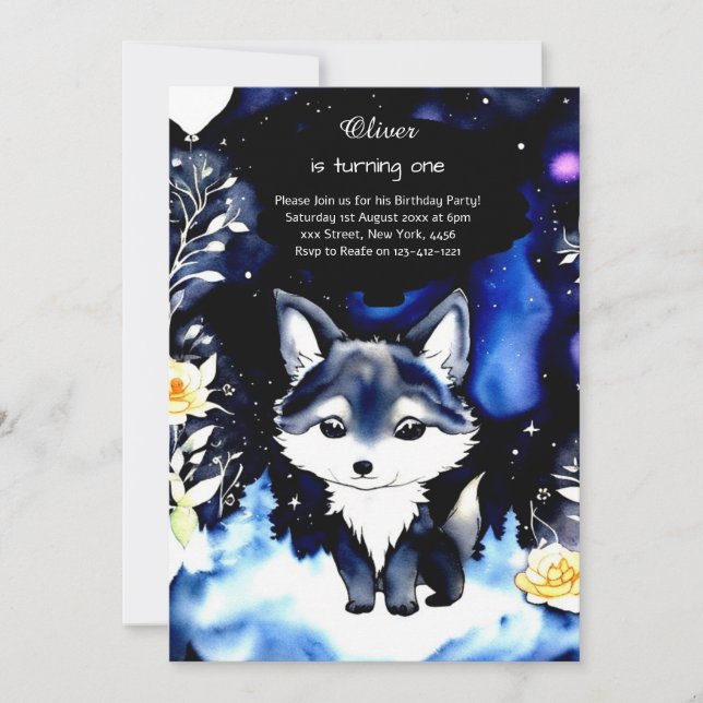 Wolf First Birthday Invitation (Front)