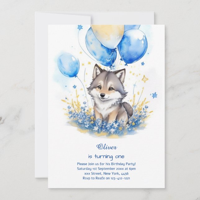 Wolf First Birthday Invitation (Front)