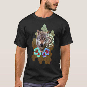 Wolf Floral Flower Alien Honeycomb Olive to Brown  T-Shirt