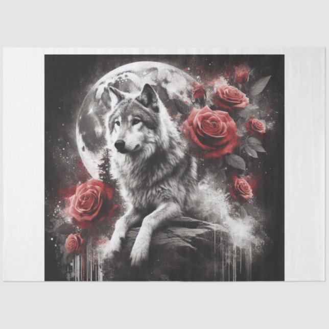 Wolf Floral Moon Tissue Paper (Front)