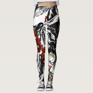 Wolf Flower Tatoo Vintage Pattern Leggings