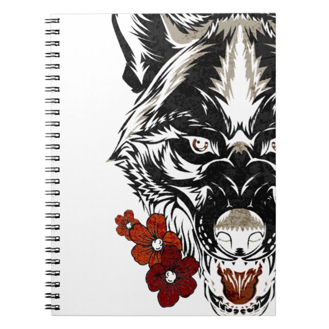 Wolf Flower Tatoo Vintage Pattern Notebook (Front)