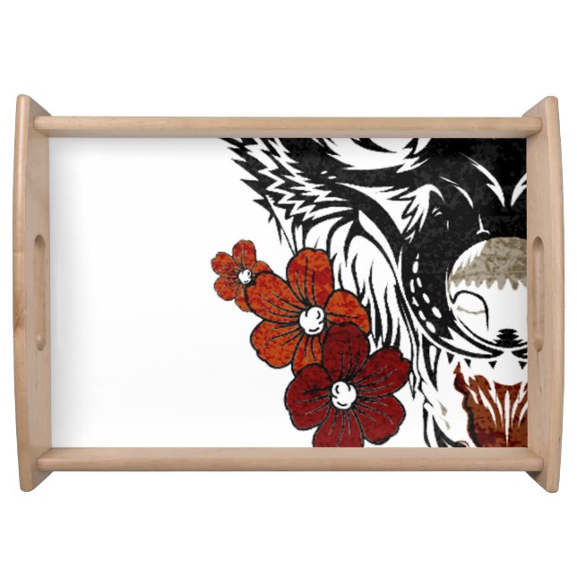Wolf Flower Tatoo Vintage Pattern Serving Tray (Front)