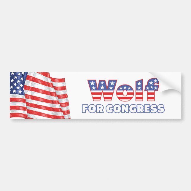 Wolf for Congress Patriotic American Flag Bumper Sticker (Front)