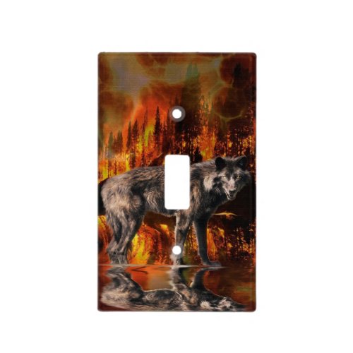 Wolf  Forest Fire Fantasy Wildlife Art Light Switch Cover