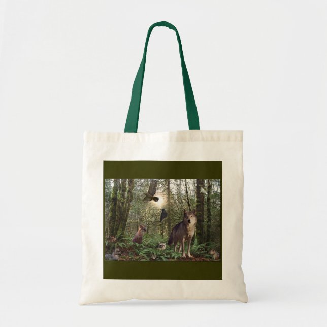 Wolf, Fox, Hawk, Forest Animals, Wildlife Art Bag (Front)
