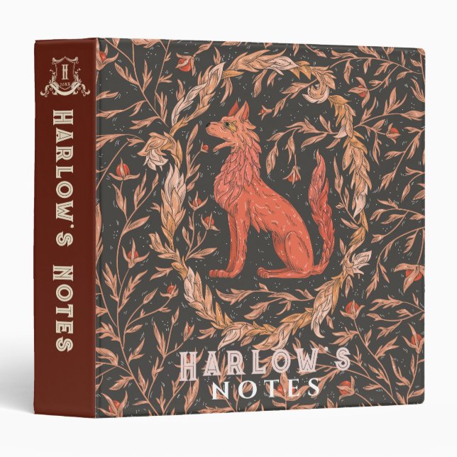 Wolf/Fox-like Mythical Creature Crimson 3 Ring Binder (Front/Spine)