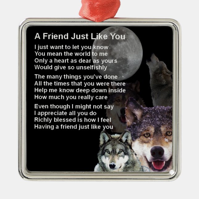 Wolf - Friend Poem Metal Ornament (Front)