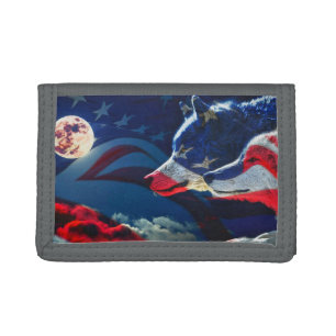 Wolf Full Moon American Flag Tri-fold Wallet