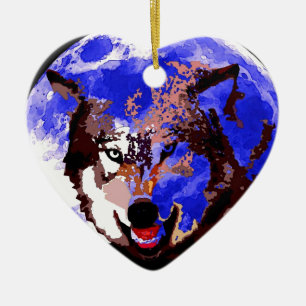 Wolf & Full Moon Ceramic Ornament