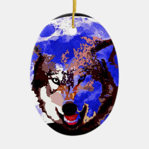 Wolf & Full Moon Ceramic Ornament