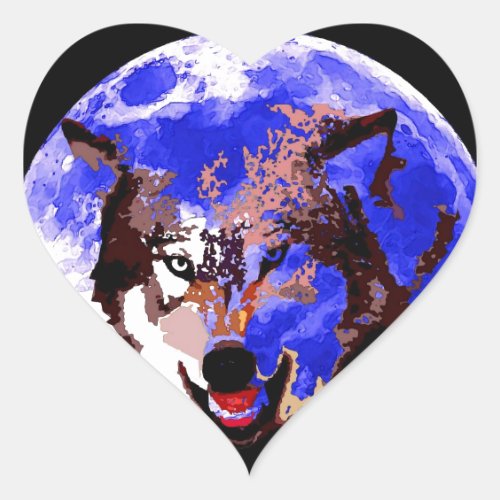 Wolf  Full Moon Heart Sticker