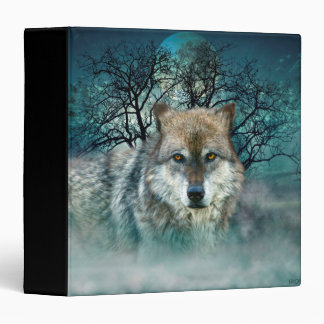 Wolf Full Moon in Fog 3 Ring Binder
