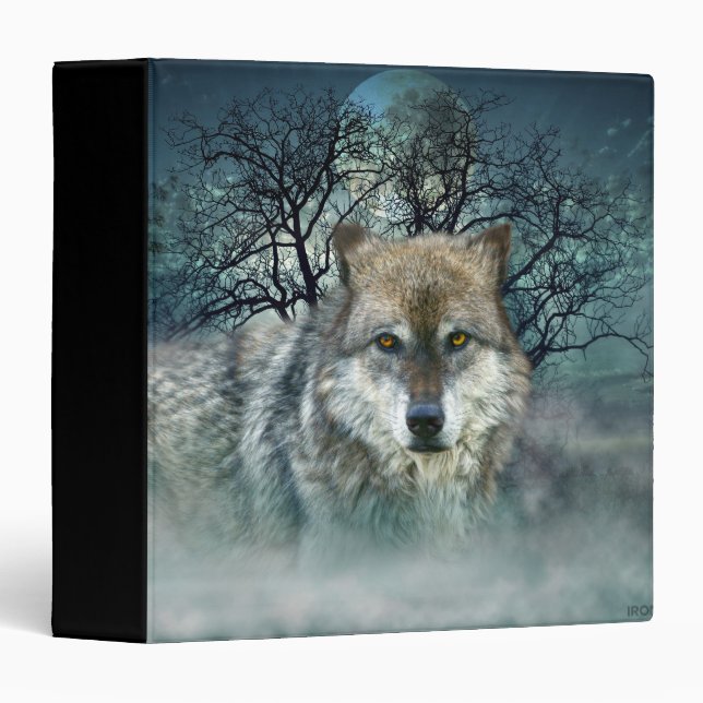 Wolf Full Moon in Fog 3 Ring Binder (Front/Spine)