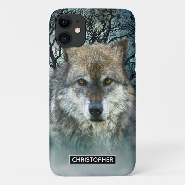 Wolf Full Moon in Fog | Add Your Name Case-Mate iPhone Case (Back)