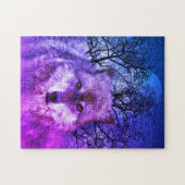 Wolf Full Moon in Fog Art | Purple Jigsaw Puzzle (Horizontal)