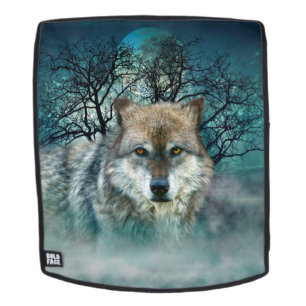 Wolf Full Moon in Fog Backpack