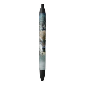 Wolf Full Moon In Fog Black Ink Pen by ironydesignphotos at Zazzle
