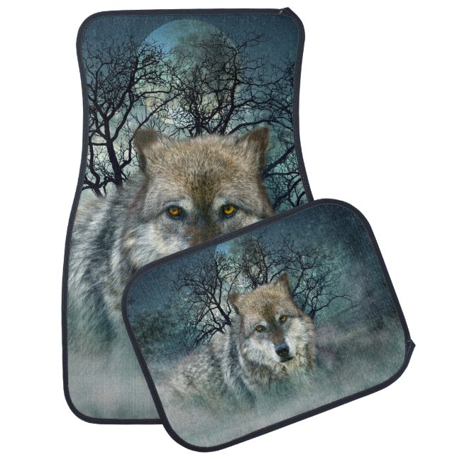 Wolf Full Moon in Fog Car Mat (Set)