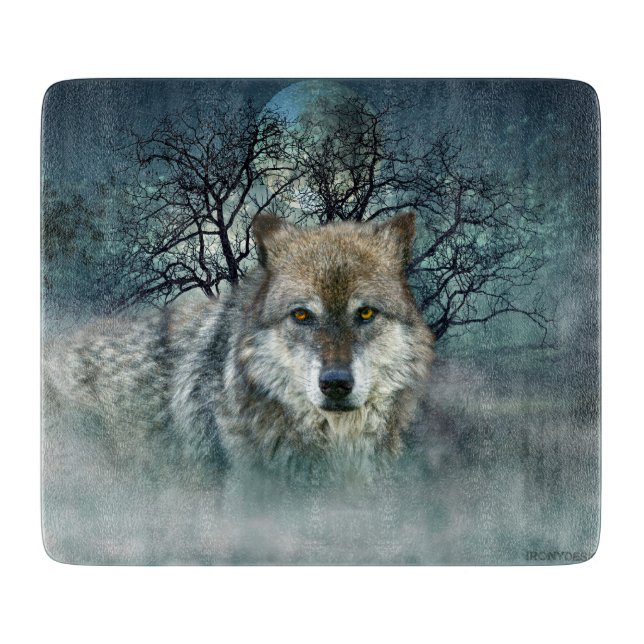 Wolf Full Moon in Fog Cutting Board (Front)