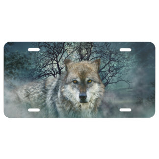 Wolf Full Moon in Fog License Plate
