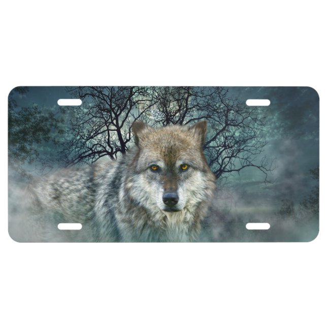 Wolf Full Moon in Fog License Plate (Front)